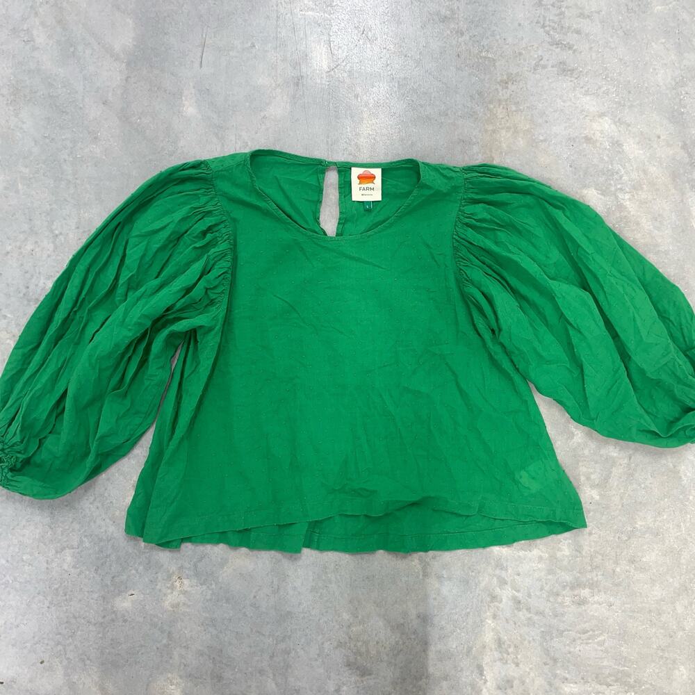 FARM Rio Emerald Green Puff Sleeve Blouse